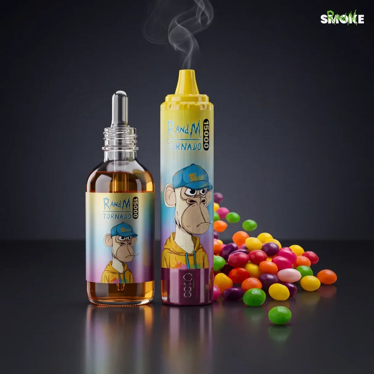 randm vape with liquid bottle