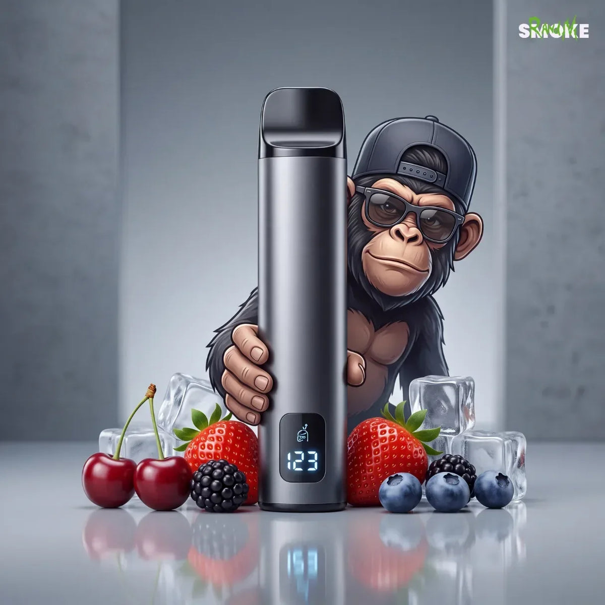 vape showing puff count held by monkey