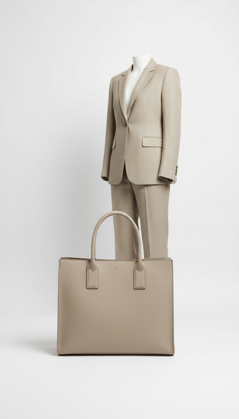 Strukturierte Ledertasche in Schattenbeige