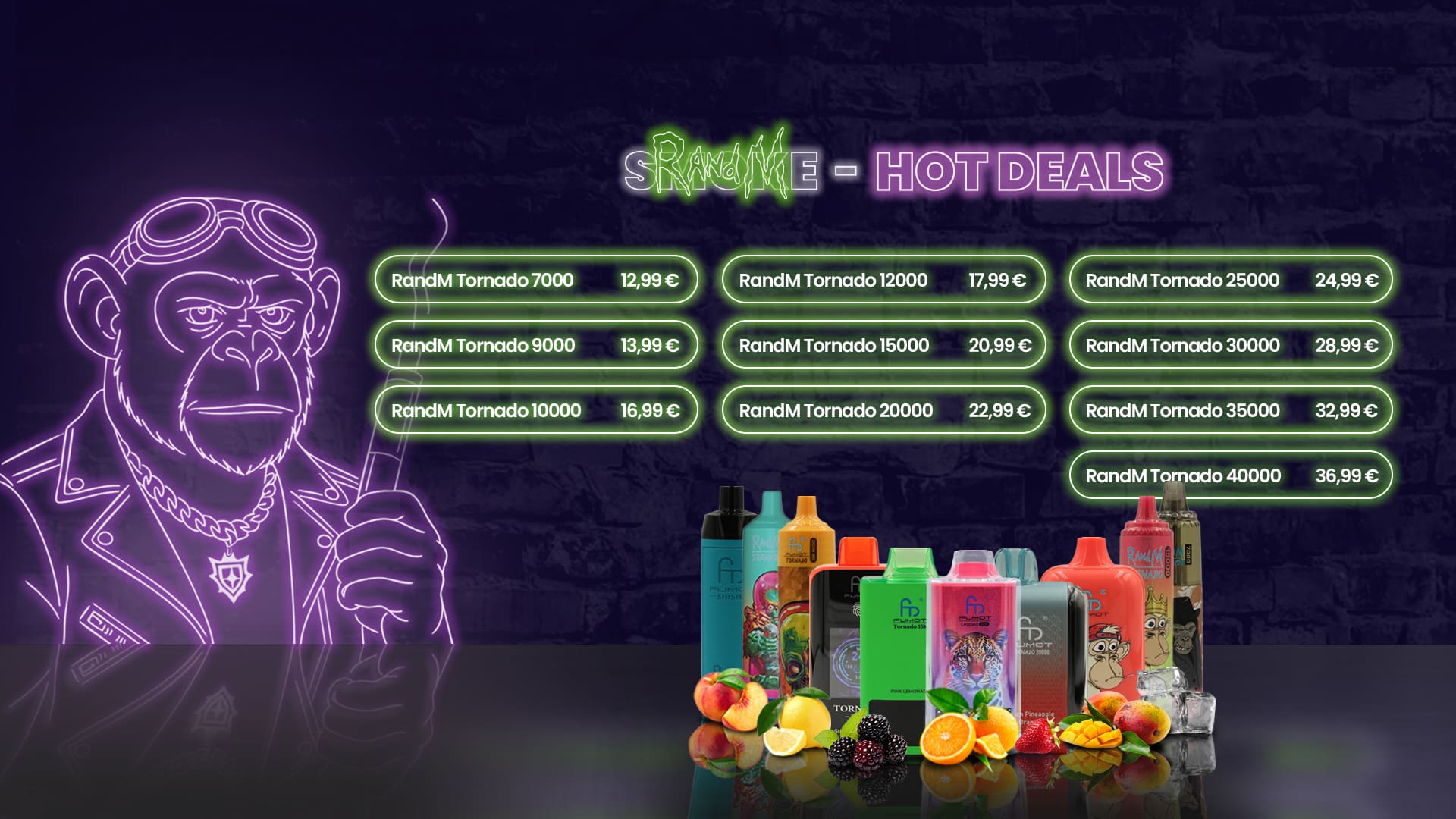 RandM Tornado Vapes Preisübersicht Web – Tabelle mit Modellen und Preisen